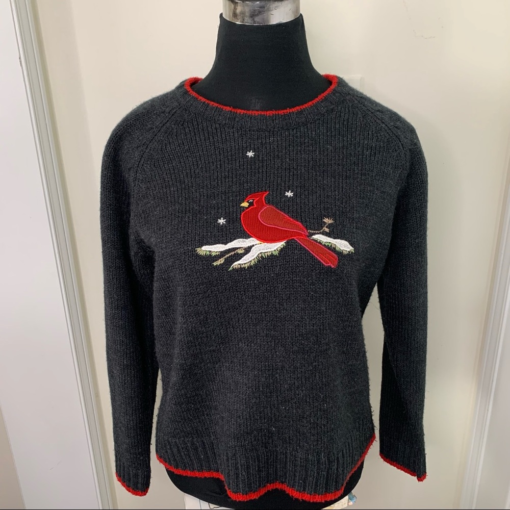 Jenny Anthro Rare Unique Knit  Blue Jay Embroidered Bird Sweatshirt Sweater